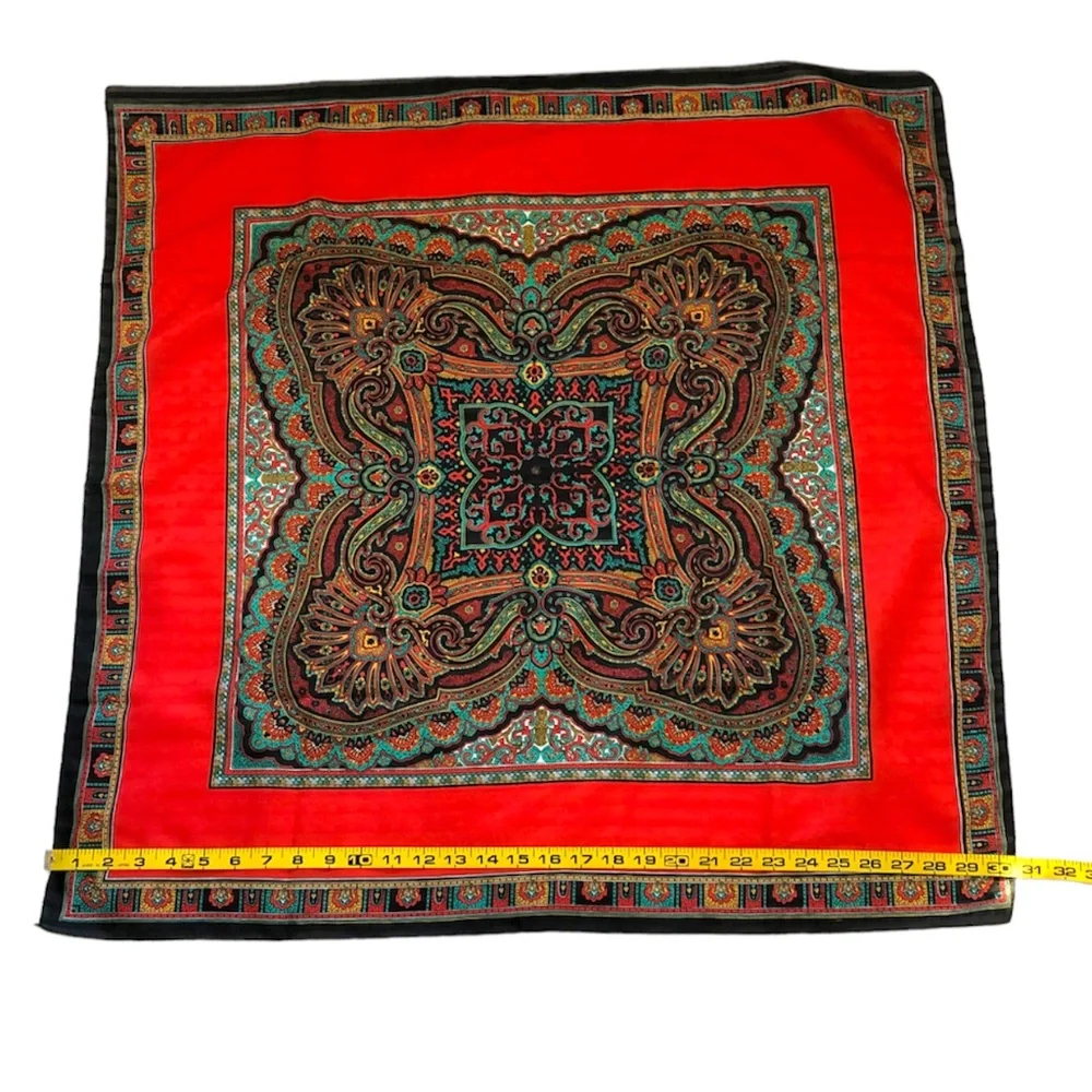 Vintage Red & Black Patterned Scarf - 30” square